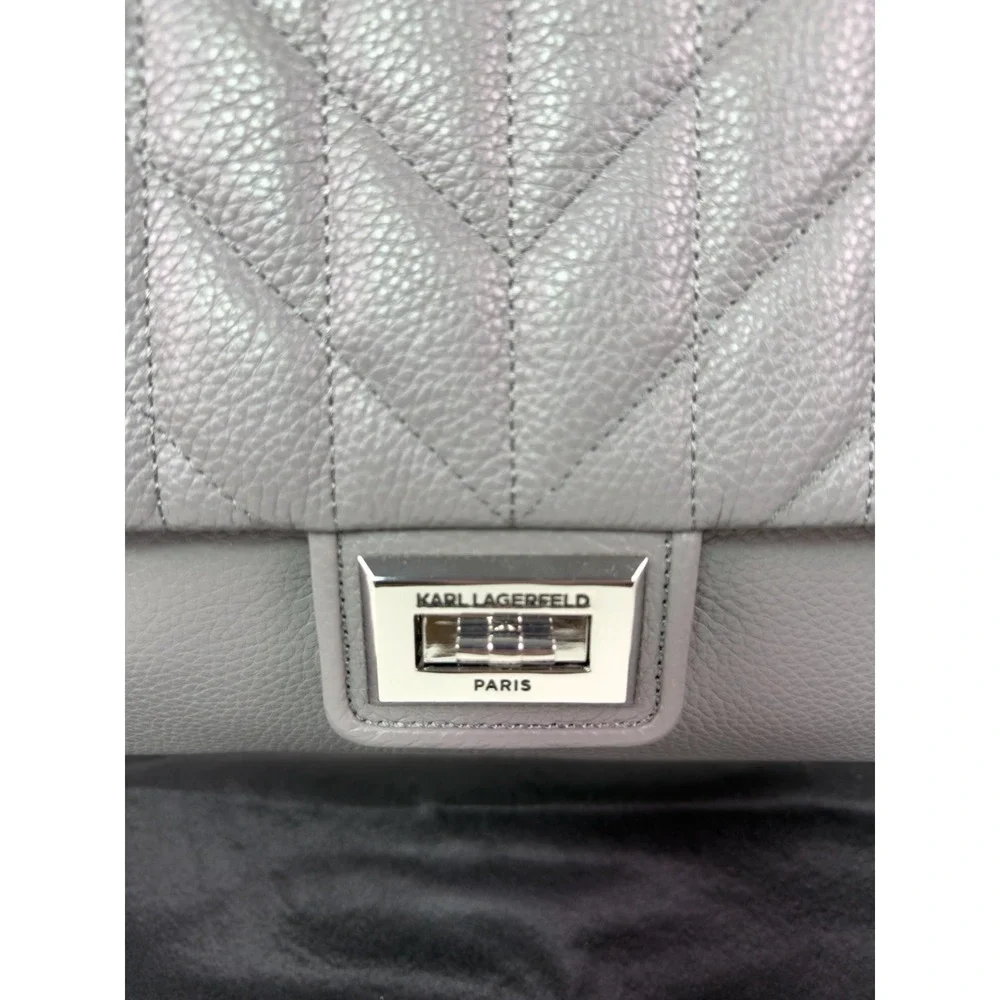 Karl Lagerfeld Paris Gray Quilted Chain Shoulder Flap Turn Lock Purse With DB!